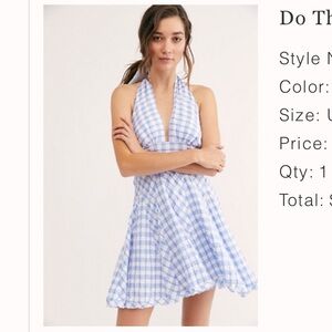 Free People Gingham Halter Mini Dress - Light Blue and White